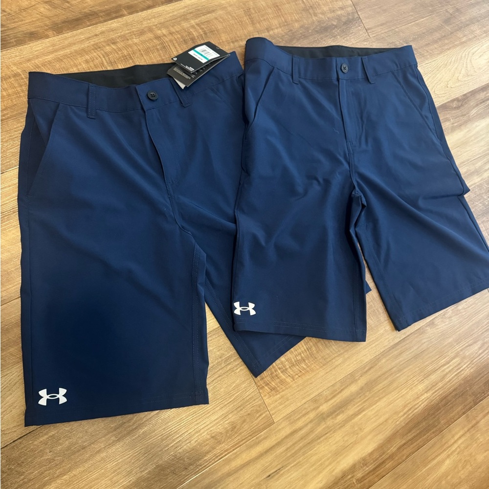 2 Pair Under Armour Boys Dark Blue Athletic Shorts